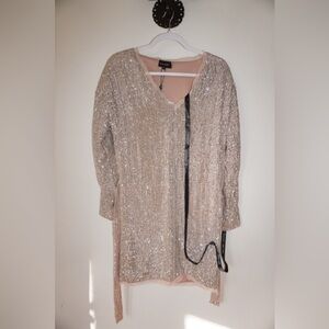 Silver Sequin Long Sleeve Dress